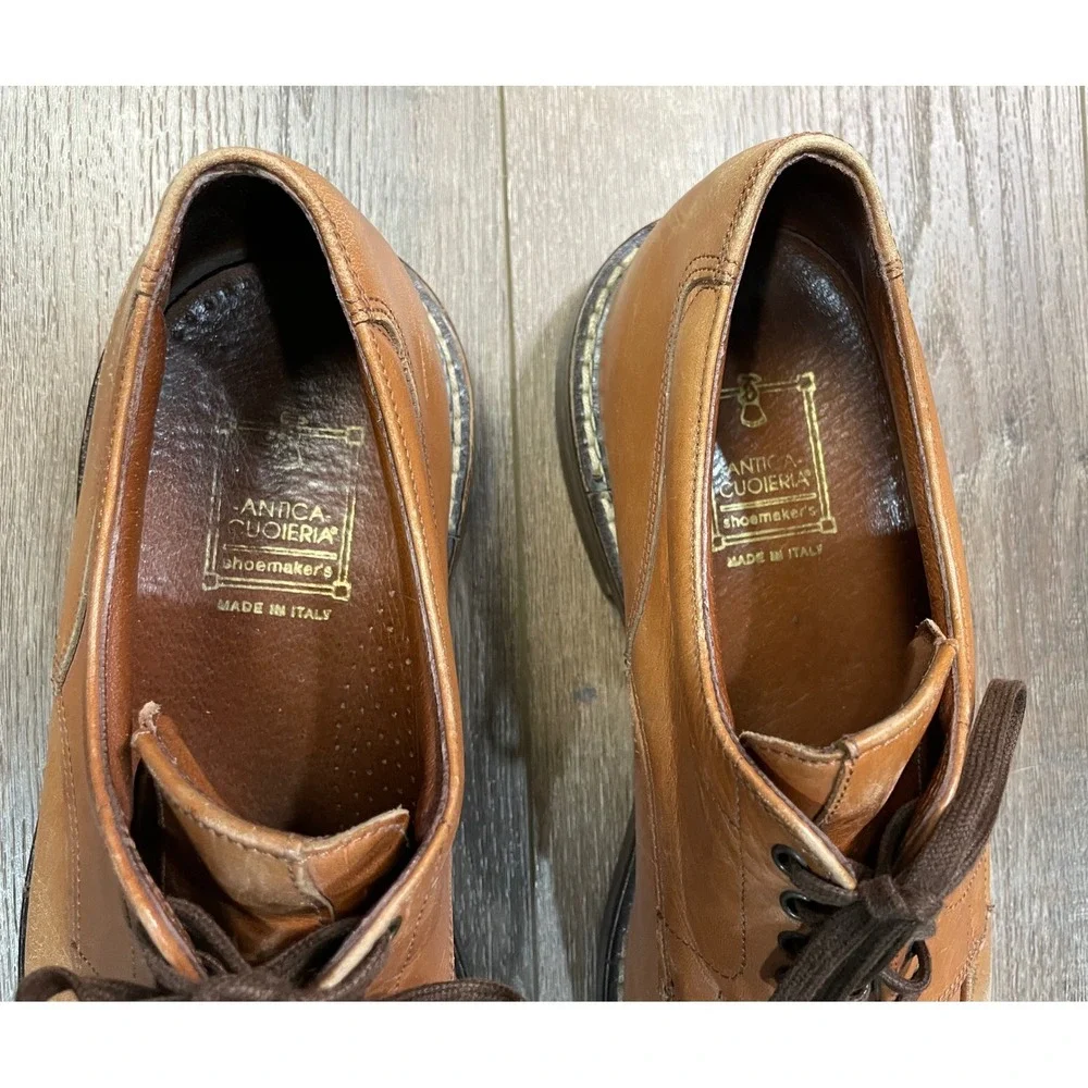 ANTICA CUOIERIA Italian Leather Apron Toe Derby Shoes Men's 10.5 D Made in Italy